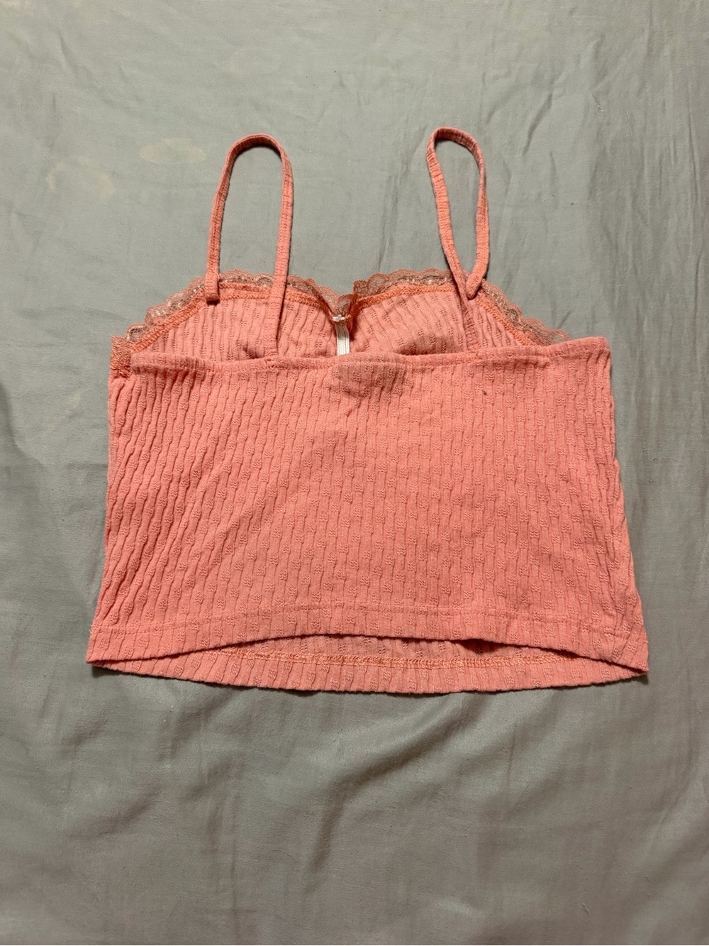 Topshop Pink Ribbed Lace Trim Cropped Cami Tank Top Size Small - Picture 2 of 4